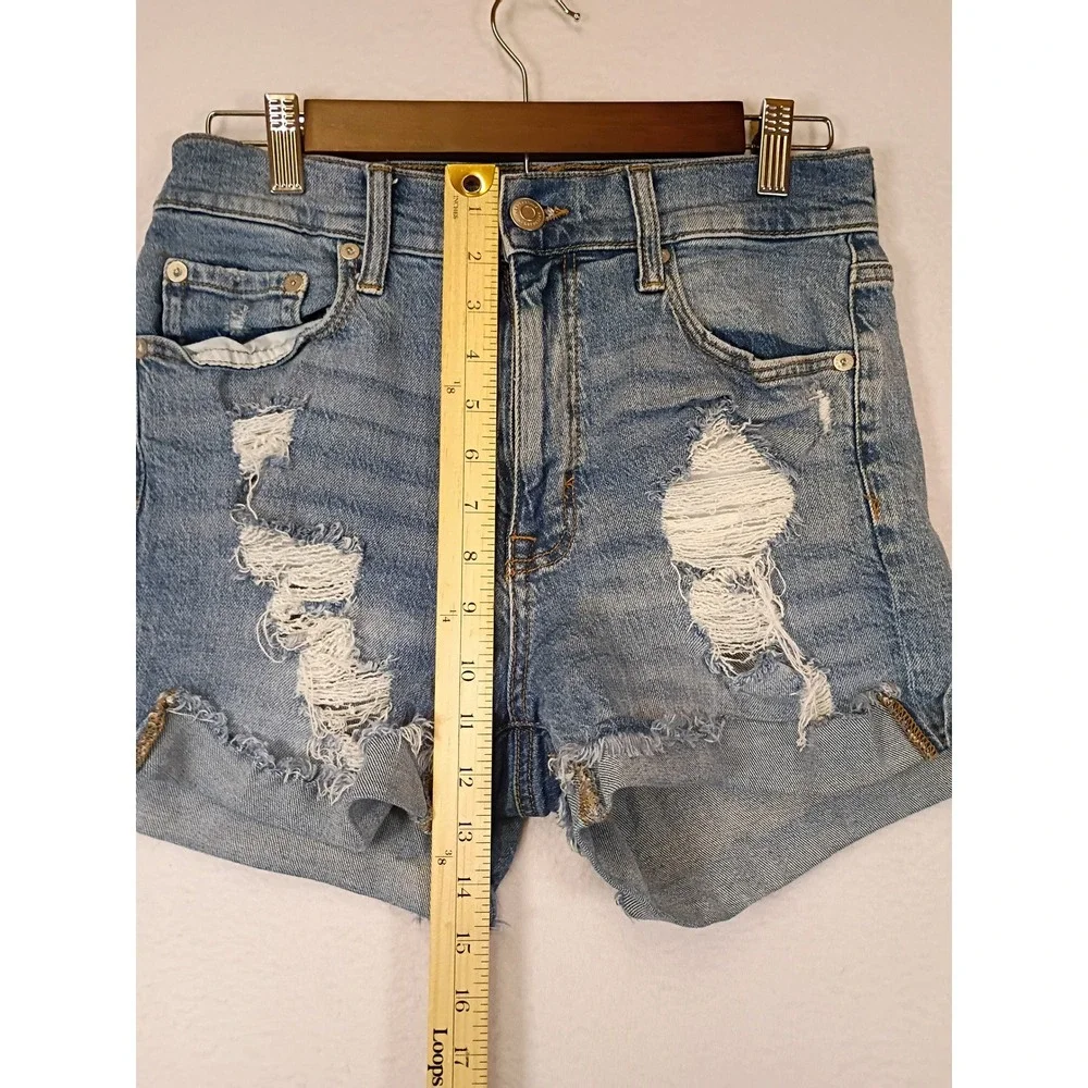 Edgy Distressed Aeropostale Women 2 Blue High Rise Frayed Raw Hem Denim Shorts